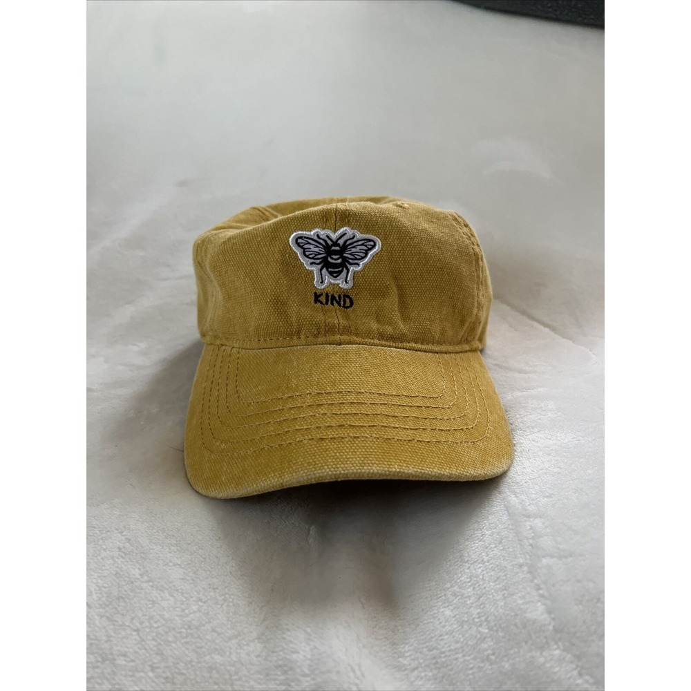 Bee‎ Kind Hat Bee Embroidery Graphic on yellow textured cotton hat